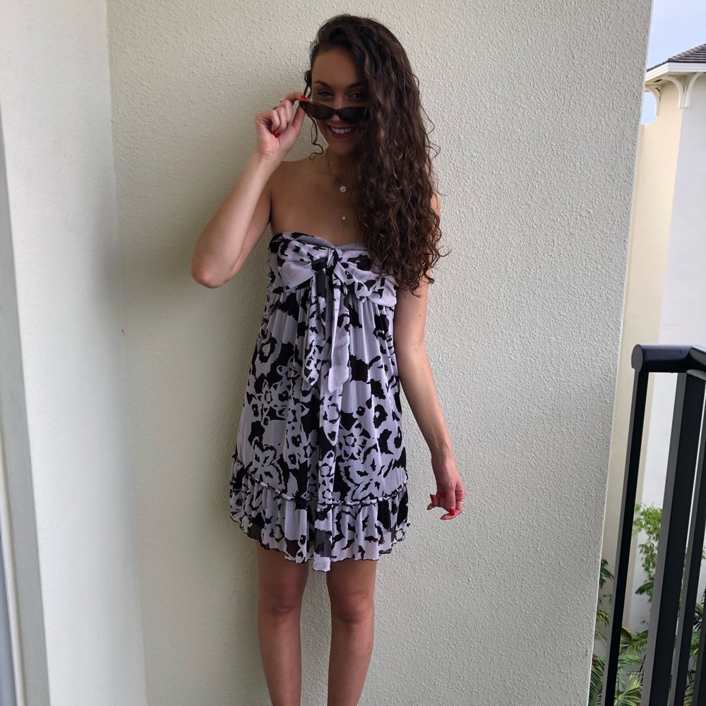 Purple Strapless Bow Detail Dress